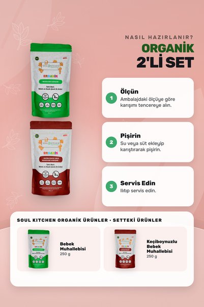 Soul Kitchen Organik Ürünler Organik Bebek Sade ve Keçiboynuzlu Muhallebi B1 Vitaminli 2’li Set Sertifikalı