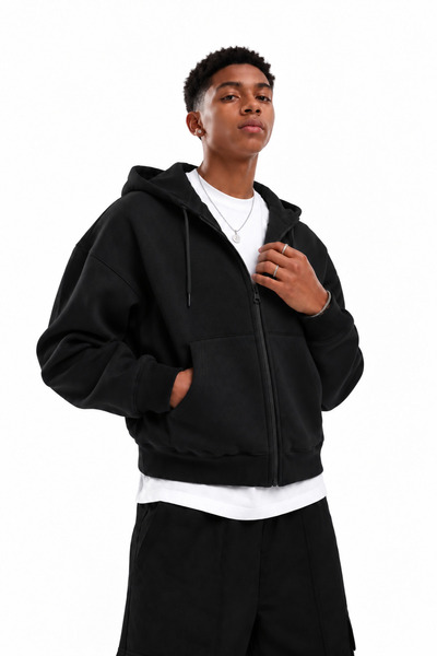 HAI COLLECTİON Erkek Çocuk Sweatshirt 3 İplik Fermuarlı Kapüşonlu Oversize Ho...