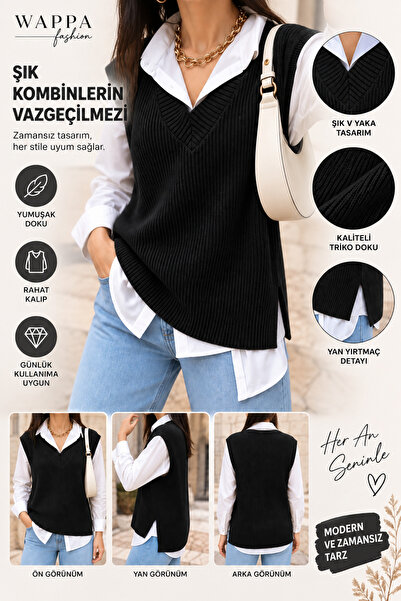 wappa Γυναικείο μαύρο oversize με λαιμόκοψη V