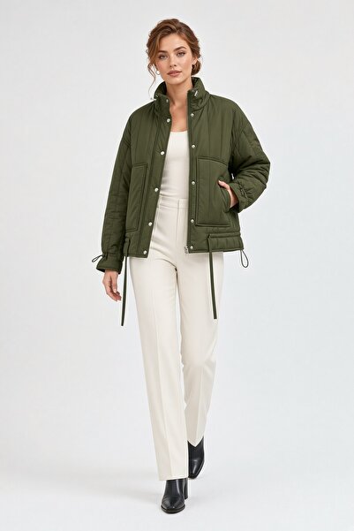 lovmi Women's Snap Fastener Premium Ray Stitched Quilted Coat