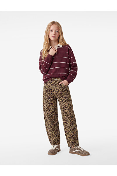 Koton Barrel Jean Pantolon Leopar Desenli Bol Kesim Pamuklu Cepli