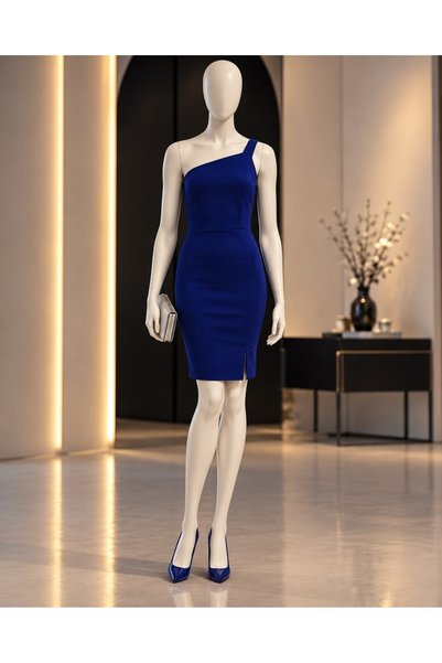 Modafeminen Rochie mini Saks cu un singur umăr și șliț 582043