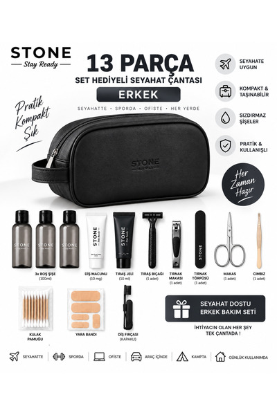 Stone Ready Kit 13 Parça Set Hediyeli Erkek Seyahat Çantası – Kişisel Bakım, ...