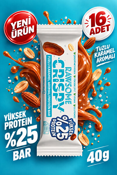 Rawsome Crispy Tuzlu Karamel Aromalı Protein Bar 40 g x 16 Adet