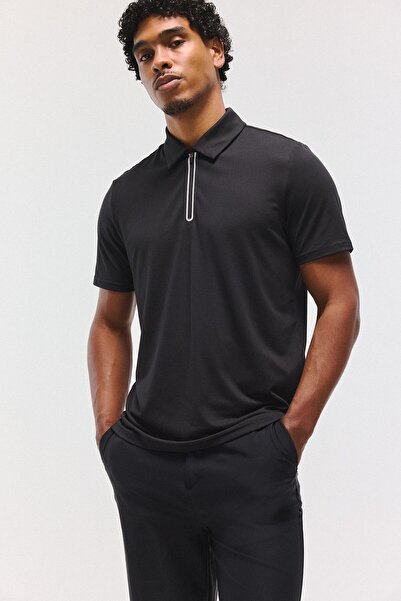 DeFacto Ultra Soft Stretch Fabric Standard Fit Short Sleeve Half Zipper Zippe...