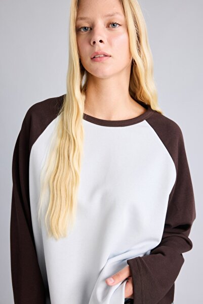 DeFacto Loose Fit Crew Neck Raglan Long Sleeve T-Shirt I8200Ax26Au