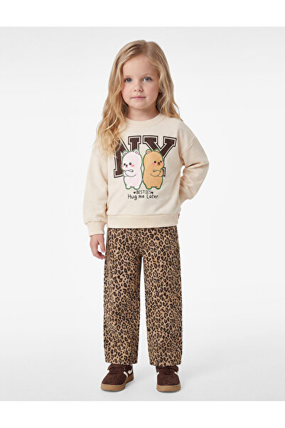 Koton Long Sleeve Three Thread Crew Neck Teddy Bear Printed Sweatshirt