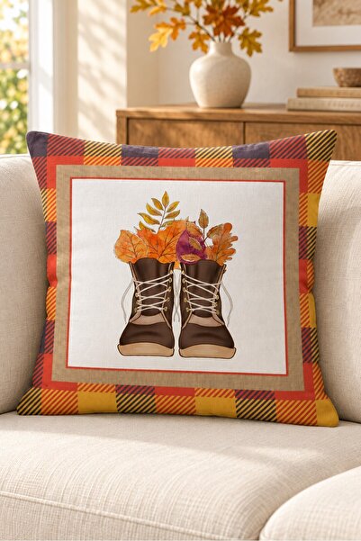 Evmila Autumn Themed 43X43 Velvet Cushion Cover