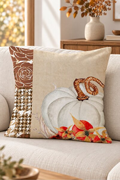 Evmila Autumn Themed 43X43 Velvet Cushion Cover