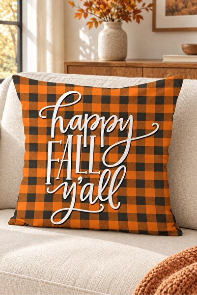 Evmila Autumn Themed 43X43 Velvet Cushion Cover