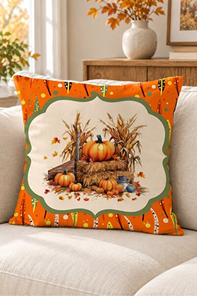 Evmila Autumn Themed 43X43 Velvet Cushion Cover