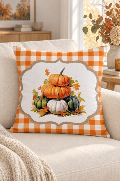 Evmila Autumn Themed 43X43 Velvet Cushion Cover