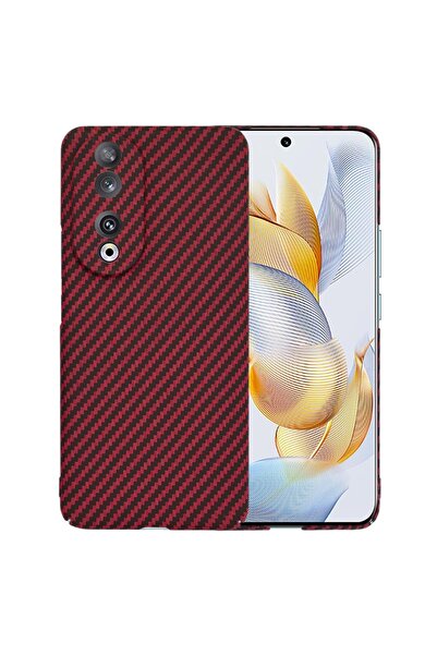 Techsuit Husă pentru Honor 90, Carcasă din fibră de carbon, cyan - roșu