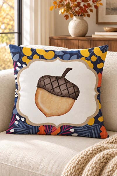 Evmila Autumn Themed 43X43 Velvet Cushion Cover