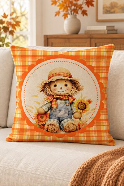 Evmila Autumn Themed 43X43 Velvet Cushion Cover