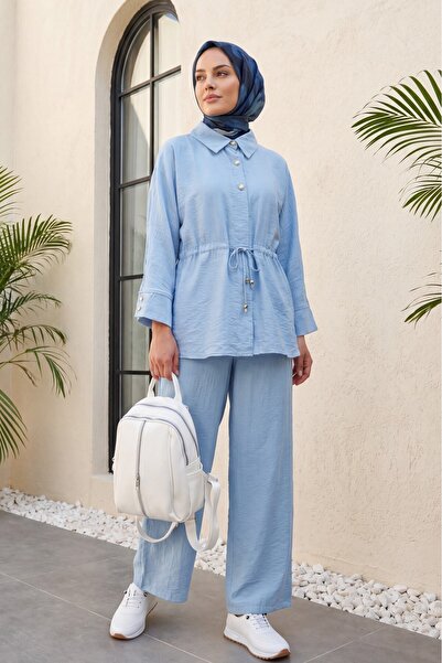 Modamorfo Cotton Crinkle Suit with Tunnel Lacing and Elastic Waistband Trouse...