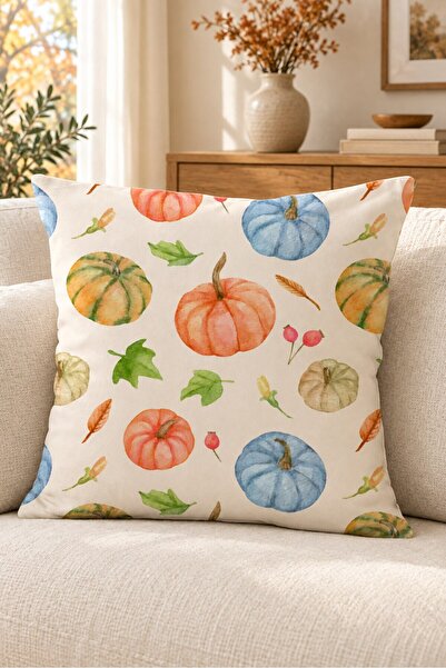 Evmila Autumn Themed 43X43 Velvet Cushion Cover