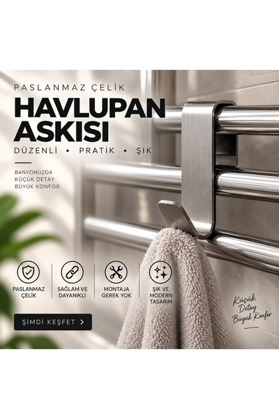 LİDERSAN Paslanmaz Çelik Askı, Dekoratif Havlupan Üzeri Askılık