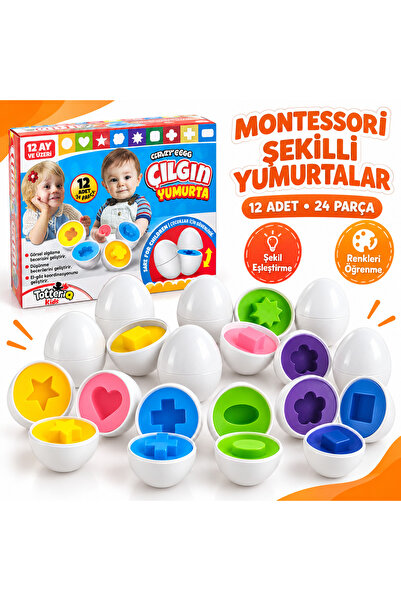 TOTTERİQ Geometrik Yumurta Eşleme Zeka Geliştirme Oyunu 12 Adet 24 Parça Yumu...