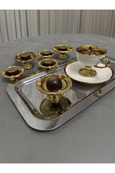 Elzemm store GOLD RENK 6 ADET GOLD GÜLLÜ ÇERÇEVELİ MAKARONLUK LOKUMLUK