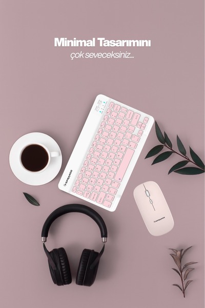 SPRANGE Tablet Ve Telefonlar İçin Bluetooth - Wireless Klavye Ve Mouse Set - Pembe