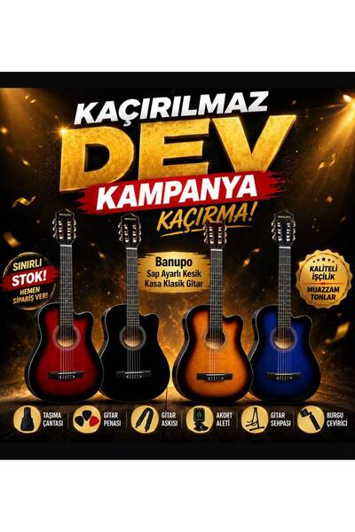 Maske Müzik Mg1bk Siyah Klasik Gitar Seti (TUNER STAND KILIF PENA HEDİYELİ)