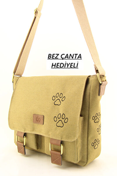 HNB Unisex Camel Kanvas Patili Su Geçirmez Postacı İş Okul Evrak Laptop Çanta...