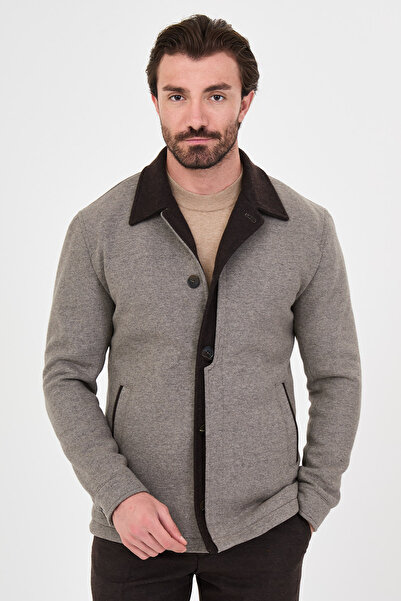Mcr Textured Slim Fit Shirt Collar Buttoned Wool Men's Coat Beige - 39696.26K