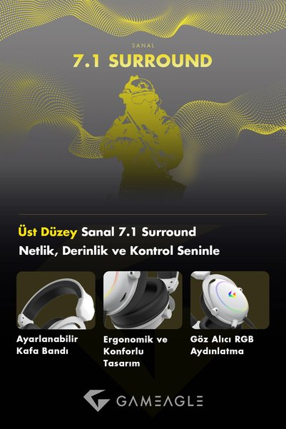 gameagle Auralis 7.1 Surround RGB Kablolu Mikrofonlu Oyuncu Kulaklığı - PC PS5 Xbox Uyumlu - Beyaz