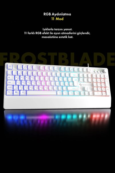 gameagle Frost Blade RGB Silent Sessiz Bilek Destekli Multimedya Tuşlu 26 Anti-Ghosting OyuncuKlavyesi Beyaz
