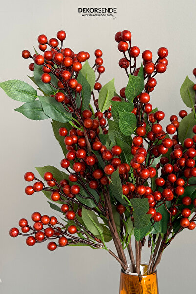 Dekorsende Yapay Berry Dal Yapraklı Kahverengi 65 cm