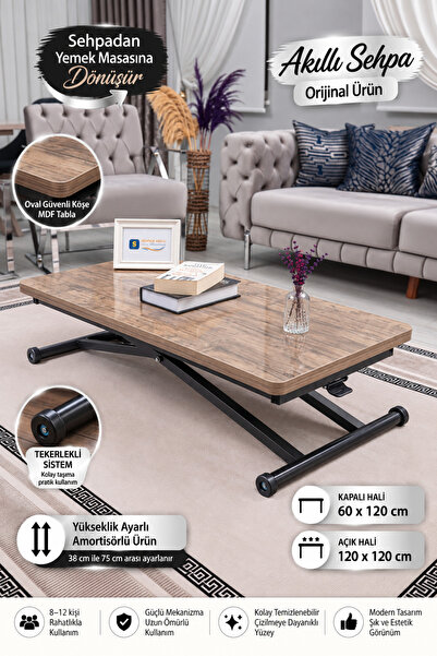 SEHPAM AKILLI Akıllı Sehpa Home Üst Tabla Mdf Antiklayt Oval Köşe Alt Mekaniz...