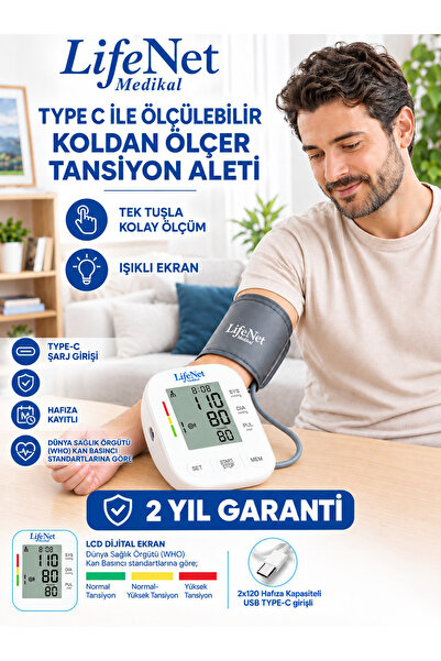 Life Net Medikal Dijital üst Koldan Ölçer Tam Otomatik Tansiyon Aleti usb gir...