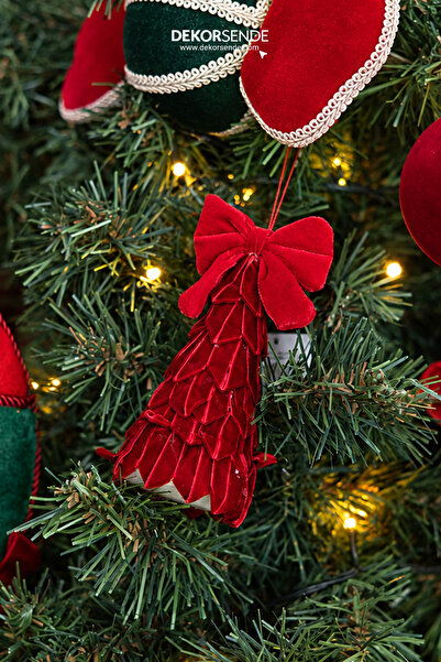 Dekorsende Christmas Bow Velvet Pine Tree Ornament Red 14 cm