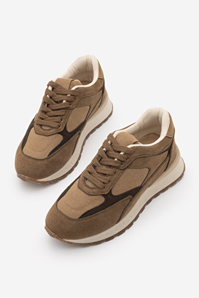Marjin Women's Suede Detailed Lace-Up Thick Sole Casual Sneaker Sports Shoes ...