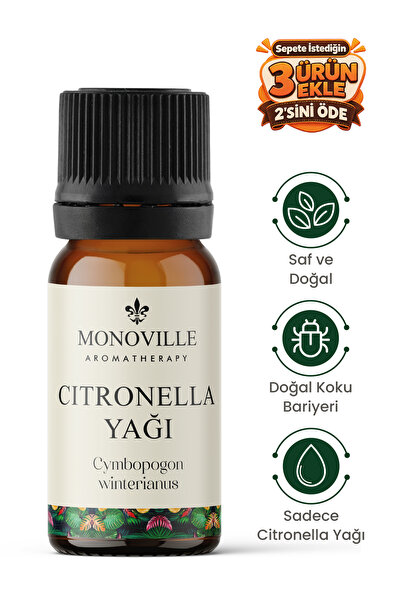 Monoville Citronella Uçucu Yağı 10 ml Saf ve Doğal (Citronella Essential Oil)