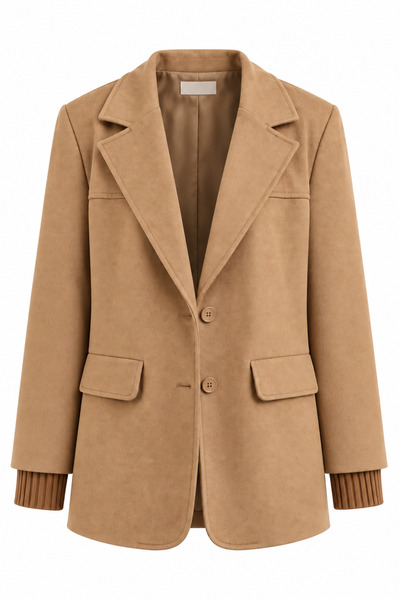 Zelish My Sister Beige Faux Suede Oversize Blazer Jacket