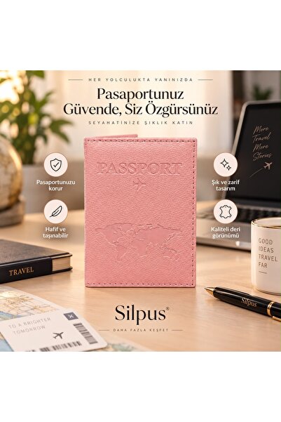 Silpus Tekli Pembe Deri Pasaport Kılıfı