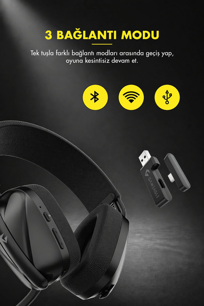 gameagle Ghost Pro (Bluetooth/2.4G/Kablolu) Profesyonel Mikrofonlu Oyuncu Kulaklığı Siyah