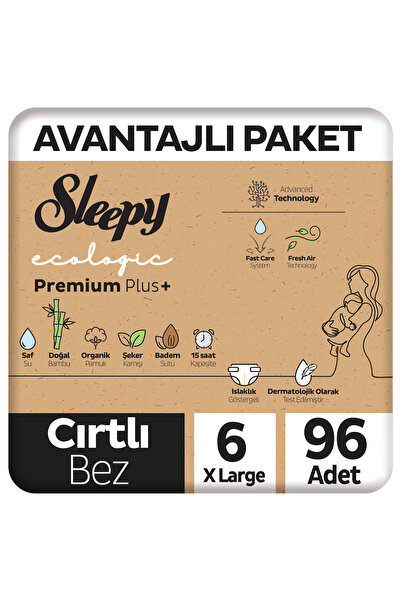 Sleepy Ecologic Premium Plus Avantajlı Paket Bebek Bezi 6 Numara Xlarge 96 Adet