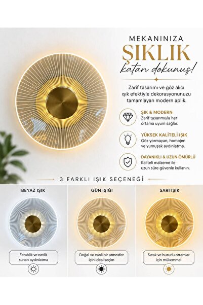 bella lighting Lüks Modern Lotus 3 Renk Led Aplik Sarı Gold Duvar Lambası Ele...