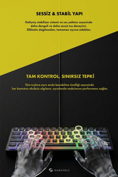 gameagle Poseidon RGB Yazılımlı US Layout Double Shot Full Anti-Ghosting Mekanik Oyuncu Klavyesi - Siyah