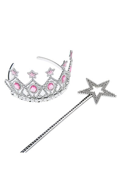 OEM Set Bagheta & Tiara Argintie cu Pietre Roz