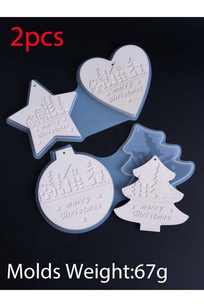 Choice 2pcs Christmas Heart Round Tree Star-Shaped Hanging Ornament Silicone ...