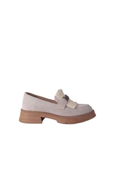 DİSPARİTA 257003 Genuine Leather Loafer Women's Shoes with Buckle Ruffles