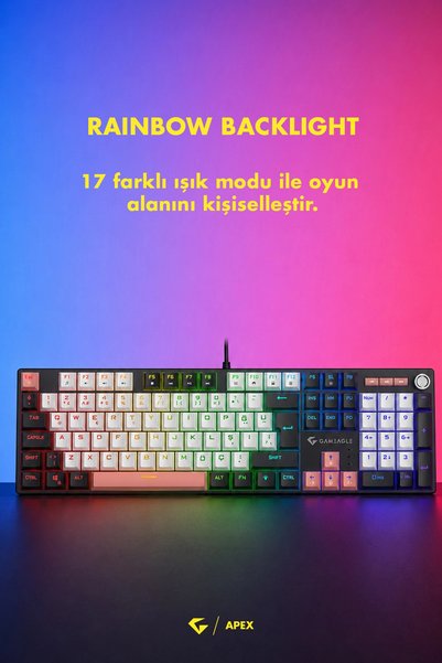 gameagle Apex Red Bilek Destekli Anti-Ghosting Ses Tekerleği Metal Mekanik Gaming Oyuncu Klavyesi Siyah