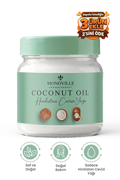 Monoville Hindistan Cevizi Yağı 200 ml Soğuk Sıkım Saf ve Doğal (Coconut Oil)