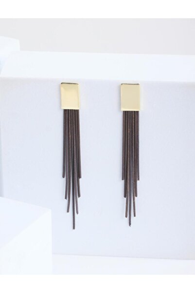 Jimmy Key Gold Color Tassel Detailed Modern Earrings