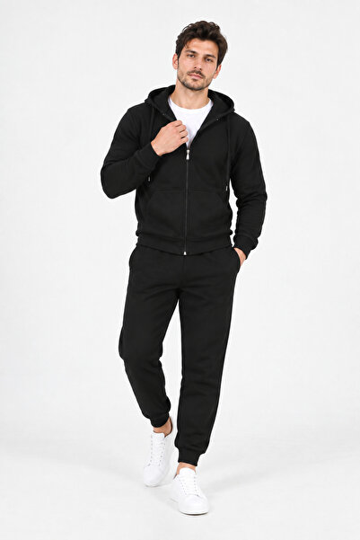 trendypassion Unisex Siyah Fermuarlı Ceket Takım Eşofman Takımı