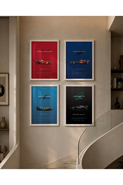 KAYNOCK F1 Efsaneleri 4'lü Set, Formula 1, F1, Schumacher, Hamilton, Poster T...